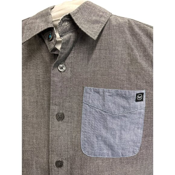Shaun White Boys Gray Button-Up Shirt With Contrast Pocket M Youth Kids Cotton - Picture 2 of 10